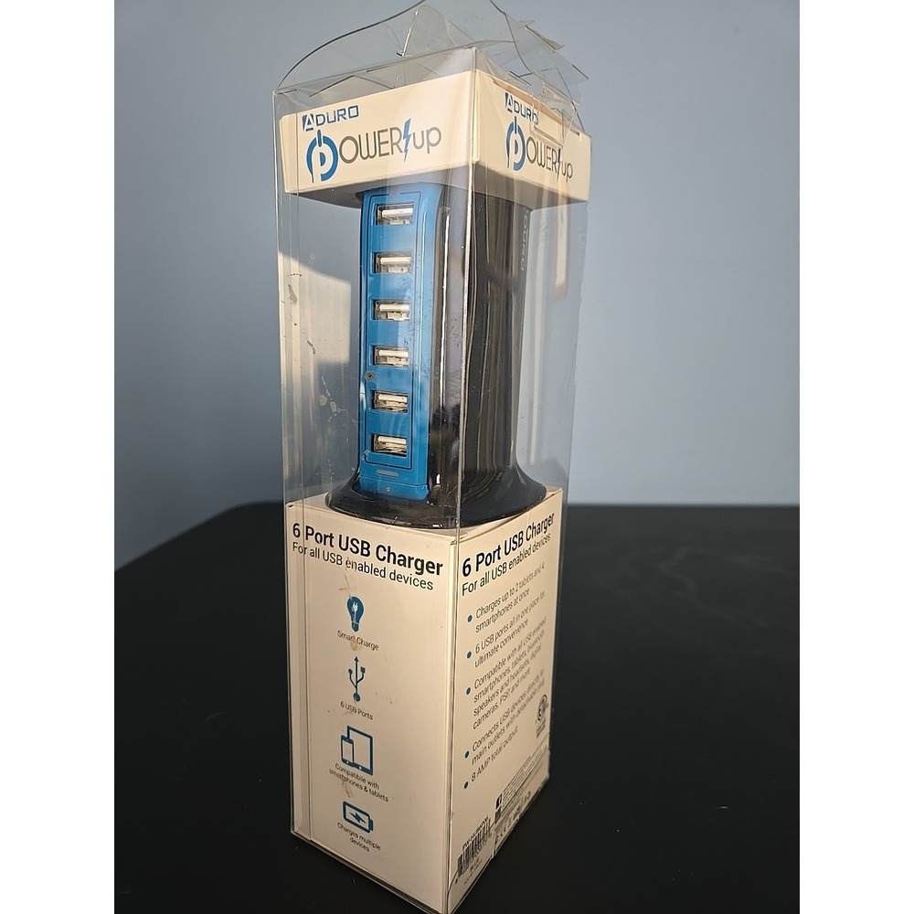 Aduro 6-Port USB Desktop Charging Station Hub Wall Charger Blue